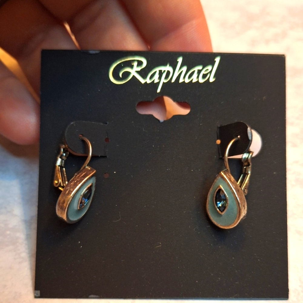 Raphael Gold and Blue Teardrop Earrings